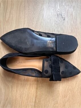 J. Crew Black Polka Dot Pointed-Toe Mesh Loafers with Bow
